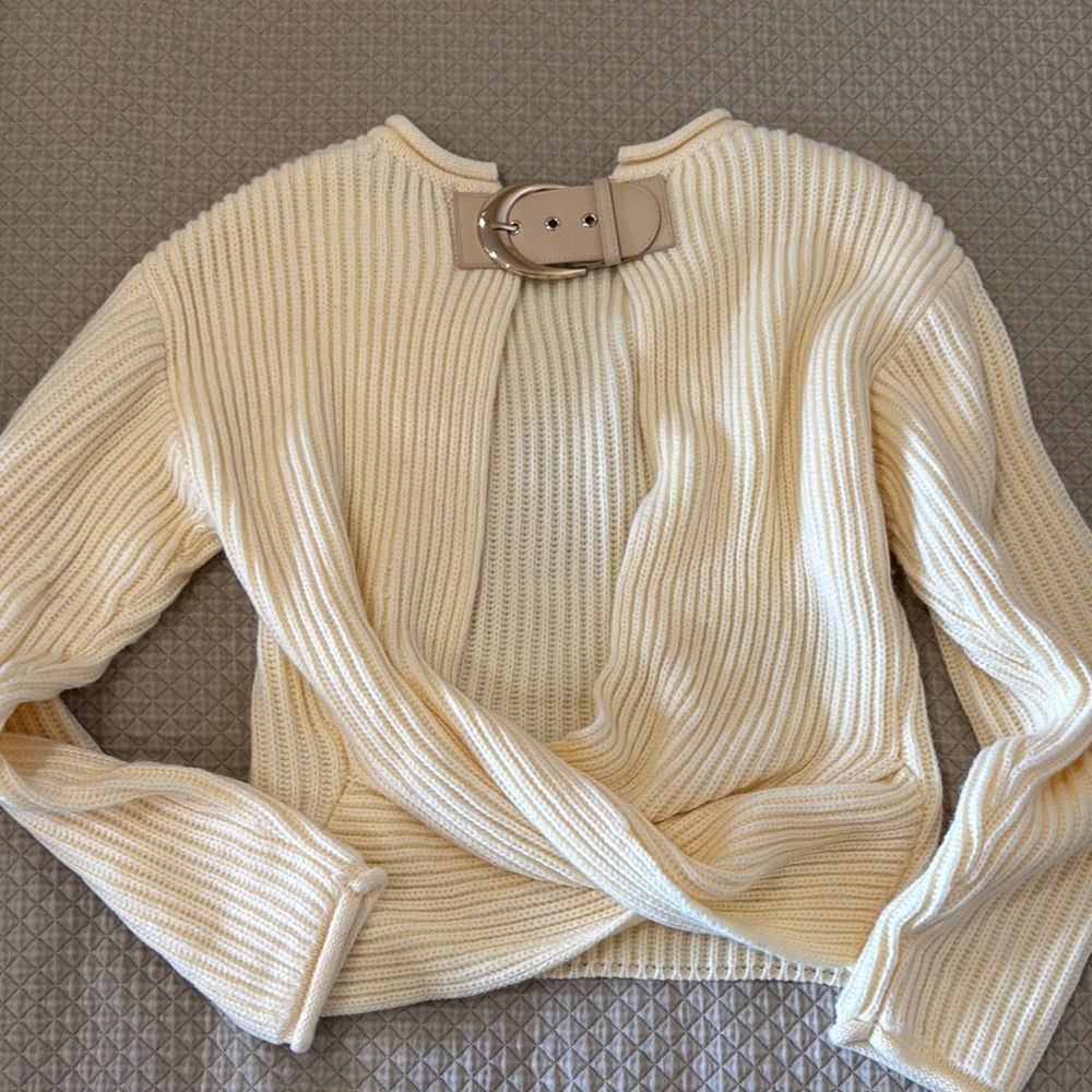 JLUXLABEL Cream Ribbed Knit Sweater - Picture 2 of 5